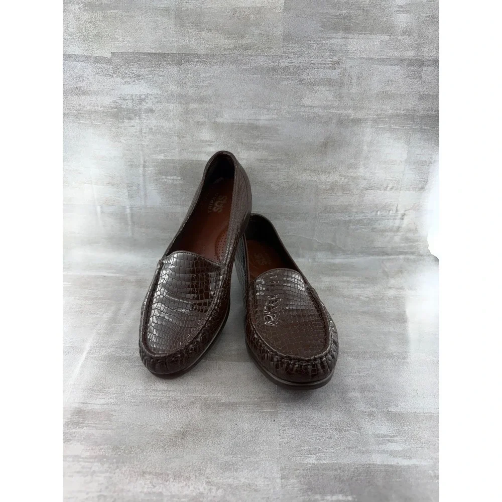 SAS Loafer Women Sz 8.5N Brown Crocodile Embossed Leather Tripad Comfort Shoes